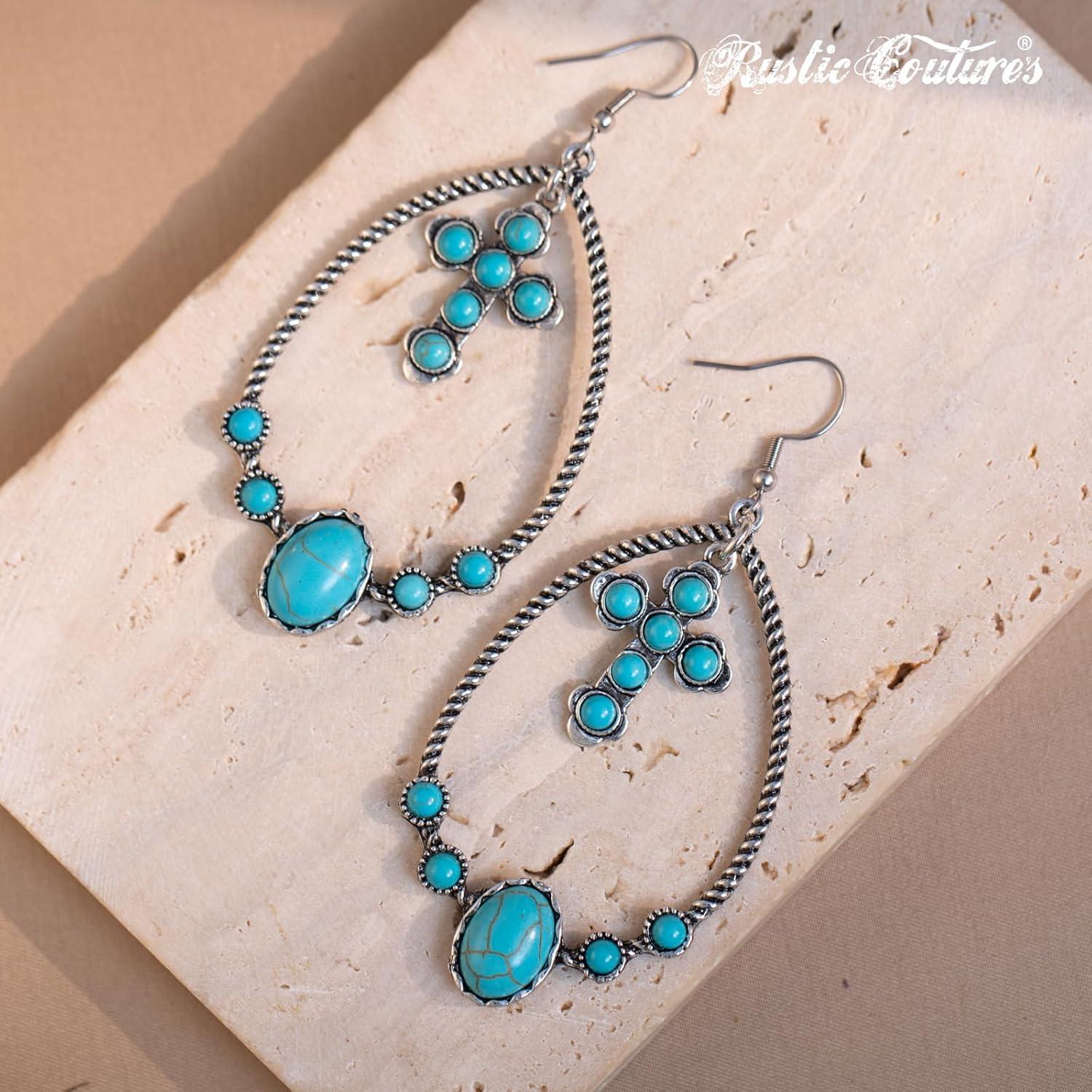 imageRustic Coutures Western Turquiose Earrings for Women Cowgirl Country Dangling Concho Western JewelryETurquoise
