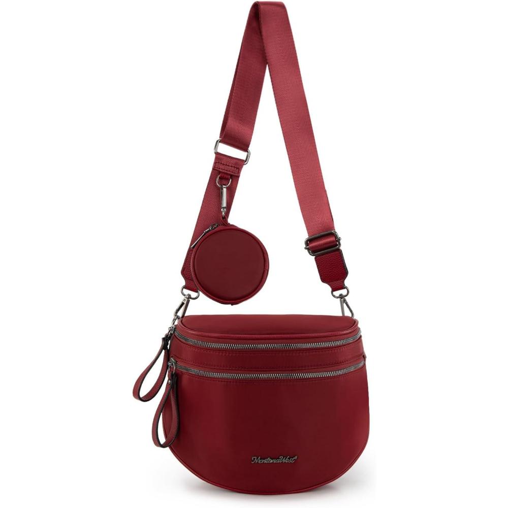 imageMontana West Large Bum Bag Nylon Crossbody Bags Mom Purse with with Coin PurseBurgundy