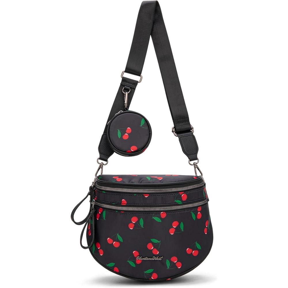 imageMontana West Large Bum Bag Nylon Crossbody Bags Mom Purse with with Coin PurseCherry