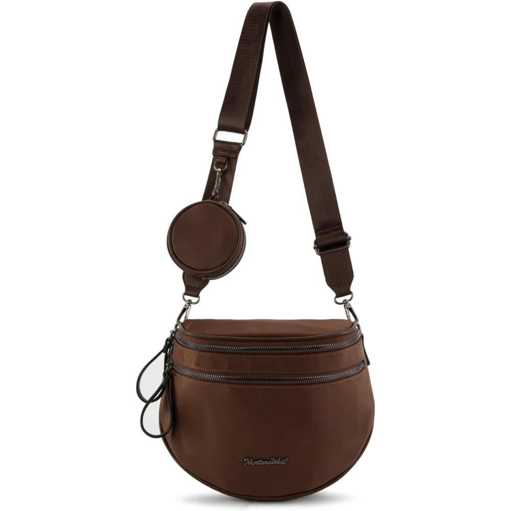 imageMontana West Large Bum Bag Nylon Crossbody Bags Mom Purse with with Coin PurseCoffee
