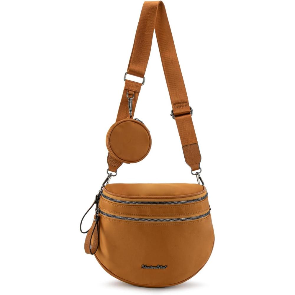 imageMontana West Large Bum Bag Nylon Crossbody Bags Mom Purse with with Coin PurseLight Brown