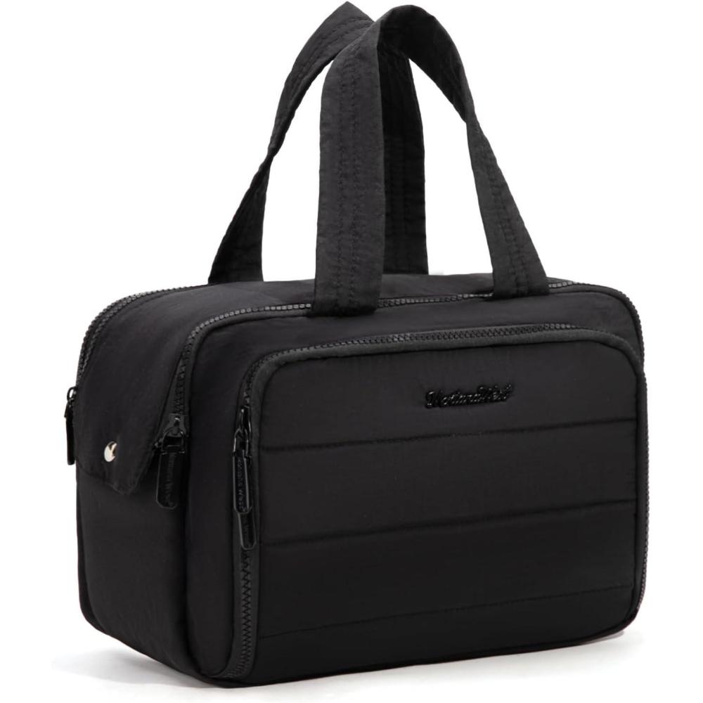 imageMontana West Travel Toiletry Bag Large Capacity Travel Bags Soft Makeup Organizer Lightweight Puffy Cosmetic Bag with Waterproof CompartmentBlack