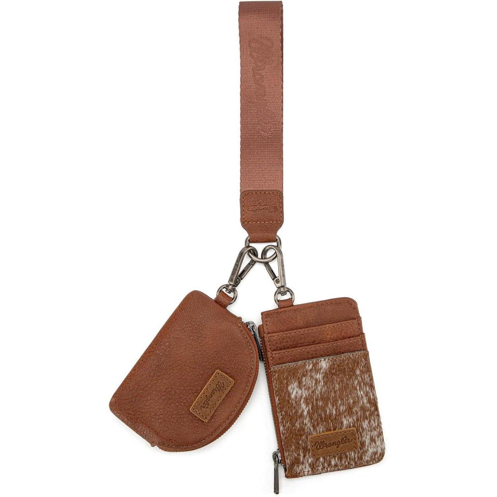 imageMontana WestxWrangler KeyChain Wristlet Wallets for Women Western Dual Pouch Wristlet Embroidered Boot Scroll Card Holder Wallet With ZipperCowhide Brown
