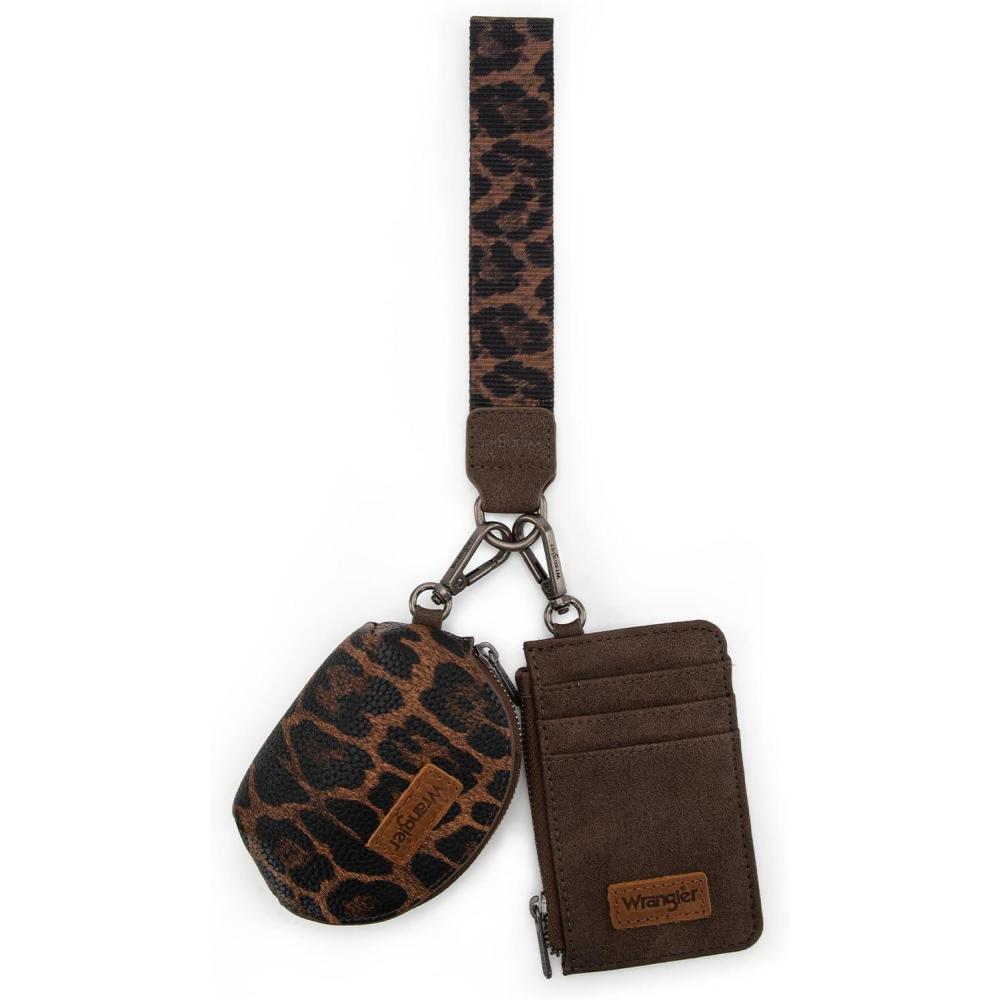 imageMontana WestxWrangler KeyChain Wristlet Wallets for Women Western Dual Pouch Wristlet Embroidered Boot Scroll Card Holder Wallet With ZipperLeopard Tan