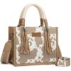 imageMontana West X Wrangler Tote Bag Cow Print Western Satchel Bags for Women with Braided Rope HandleKhaki