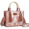 imageMontana West X Wrangler Tote Bag Cow Print Western Satchel Bags for Women with Braided Rope HandlePink