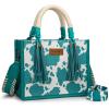 imageMontana West X Wrangler Tote Bag Cow Print Western Satchel Bags for Women with Braided Rope HandleTurquoise