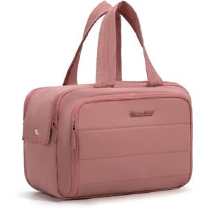 imageMontana West Travel Toiletry Bag Large Capacity Travel Bags Soft Makeup Organizer Lightweight Puffy Cosmetic Bag with Waterproof CompartmentDark Pink