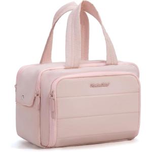 imageMontana West Travel Toiletry Bag Large Capacity Travel Bags Soft Makeup Organizer Lightweight Puffy Cosmetic Bag with Waterproof CompartmentLight Pink