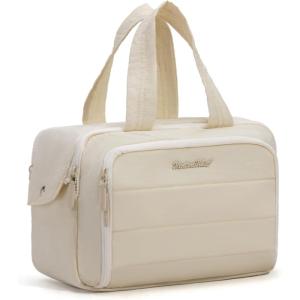 imageMontana West Travel Toiletry Bag Large Capacity Travel Bags Soft Makeup Organizer Lightweight Puffy Cosmetic Bag with Waterproof CompartmentTan