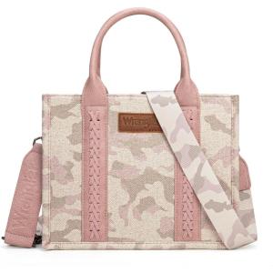 imageMontana West Wrangler Tote Bag for Women Western Camo Pattern Canvas Crossbody bag Handbag Vintage DesignPink