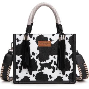imageMontana West X Wrangler Tote Bag Cow Print Western Satchel Bags for Women with Braided Rope HandleBlack
