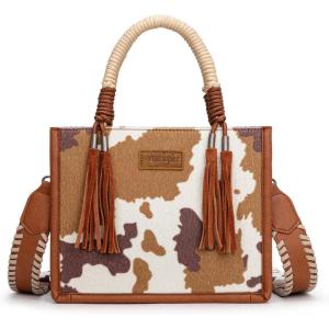 imageMontana West X Wrangler Tote Bag Cow Print Western Satchel Bags for Women with Braided Rope HandleBrown