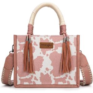 imageMontana West X Wrangler Tote Bag Cow Print Western Satchel Bags for Women with Braided Rope HandlePink