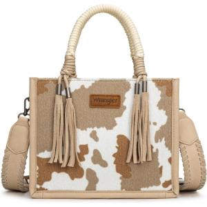 imageMontana West X Wrangler Tote Bag Cow Print Western Satchel Bags for Women with Braided Rope HandleTan