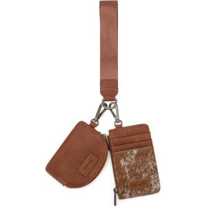 imageMontana WestxWrangler KeyChain Wristlet Wallets for Women Western Dual Pouch Wristlet Embroidered Boot Scroll Card Holder Wallet With ZipperCowhide Brown