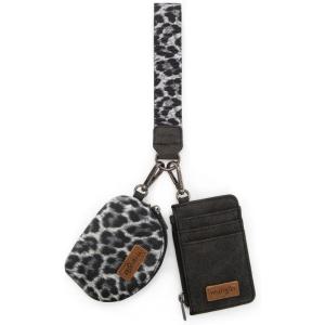 imageMontana WestxWrangler KeyChain Wristlet Wallets for Women Western Dual Pouch Wristlet Embroidered Boot Scroll Card Holder Wallet With ZipperLeopard Black