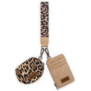 imageMontana WestxWrangler KeyChain Wristlet Wallets for Women Western Dual Pouch Wristlet Embroidered Boot Scroll Card Holder Wallet With ZipperLeopard Coffee