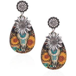 imageRustic Coutures Western Turquiose Earrings for Women Cowgirl Country Dangling Concho Western JewelrySilver