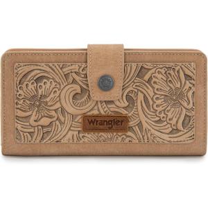 imageMontana West X Wrangler Black Tooling Flower Wallet for Women Bifold Zipper Wallets Card Cases ampamp Money Organizers Large Capacity Phone Cash Wallet Ladies Female Western Clutch Wallets with ID WindowApricot