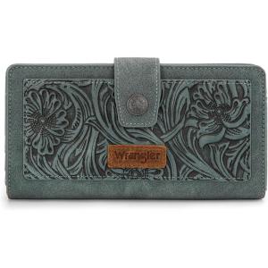 imageMontana West X Wrangler Black Tooling Flower Wallet for Women Bifold Zipper Wallets Card Cases ampamp Money Organizers Large Capacity Phone Cash Wallet Ladies Female Western Clutch Wallets with ID WindowJeans Blue