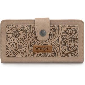 imageMontana West X Wrangler Black Tooling Flower Wallet for Women Bifold Zipper Wallets Card Cases ampamp Money Organizers Large Capacity Phone Cash Wallet Ladies Female Western Clutch Wallets with ID WindowKhaki