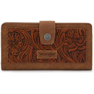 imageMontana West X Wrangler Black Tooling Flower Wallet for Women Bifold Zipper Wallets Card Cases ampamp Money Organizers Large Capacity Phone Cash Wallet Ladies Female Western Clutch Wallets with ID WindowBrown