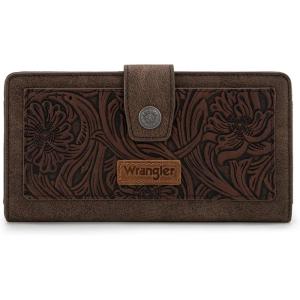 imageMontana West X Wrangler Black Tooling Flower Wallet for Women Bifold Zipper Wallets Card Cases ampamp Money Organizers Large Capacity Phone Cash Wallet Ladies Female Western Clutch Wallets with ID WindowCoffee
