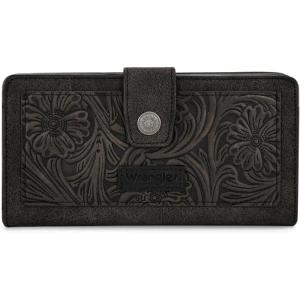 imageMontana West X Wrangler Black Tooling Flower Wallet for Women Bifold Zipper Wallets Card Cases ampamp Money Organizers Large Capacity Phone Cash Wallet Ladies Female Western Clutch Wallets with ID WindowBlack