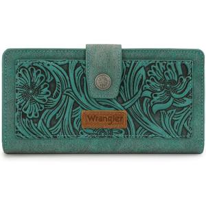 imageMontana West X Wrangler Black Tooling Flower Wallet for Women Bifold Zipper Wallets Card Cases ampamp Money Organizers Large Capacity Phone Cash Wallet Ladies Female Western Clutch Wallets with ID WindowTurquoise