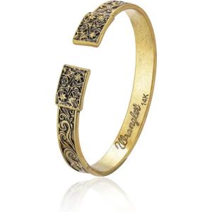 imageMontana West Wrangler Western Turquoise Bracelet for Women Cowgirl Country Adjustable Silver Plated Carved Floral Open Cuff Bangle JewelryGoldFloral