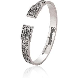 imageMontana West Wrangler Western Turquoise Bracelet for Women Cowgirl Country Adjustable Silver Plated Carved Floral Open Cuff Bangle JewelrySilverFloral