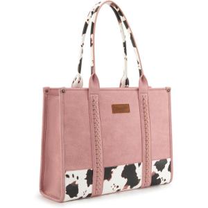 imageMontana West  Wrangler Tote Bag for Women Western Cow Print Purse Designer Top Handle HandbagsL Pink