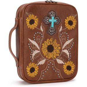 imageMontana West Western Style Embroidered Bible Covers for Women Men Book Carrying Case Church Bag Outdoor Bible ProtectiveBrown Sunflower