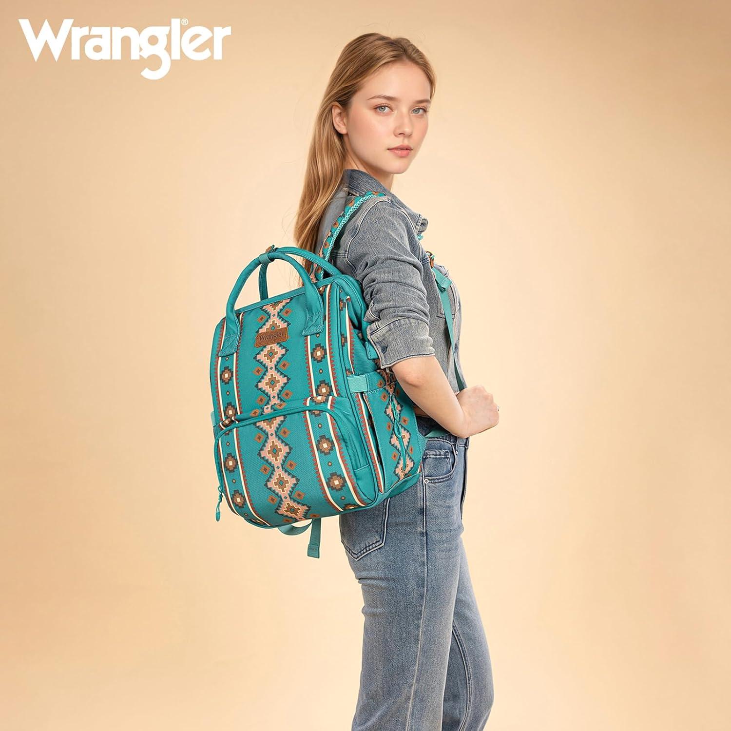 imageMontana West Wrangler Callie Diaper Bag Backpack with Pacifier Case Crossbody Bottle Bag and Stroller Straps Western Pattern Multifunction Baby Travel Bag Set WG22159110TN3pcsturquoise