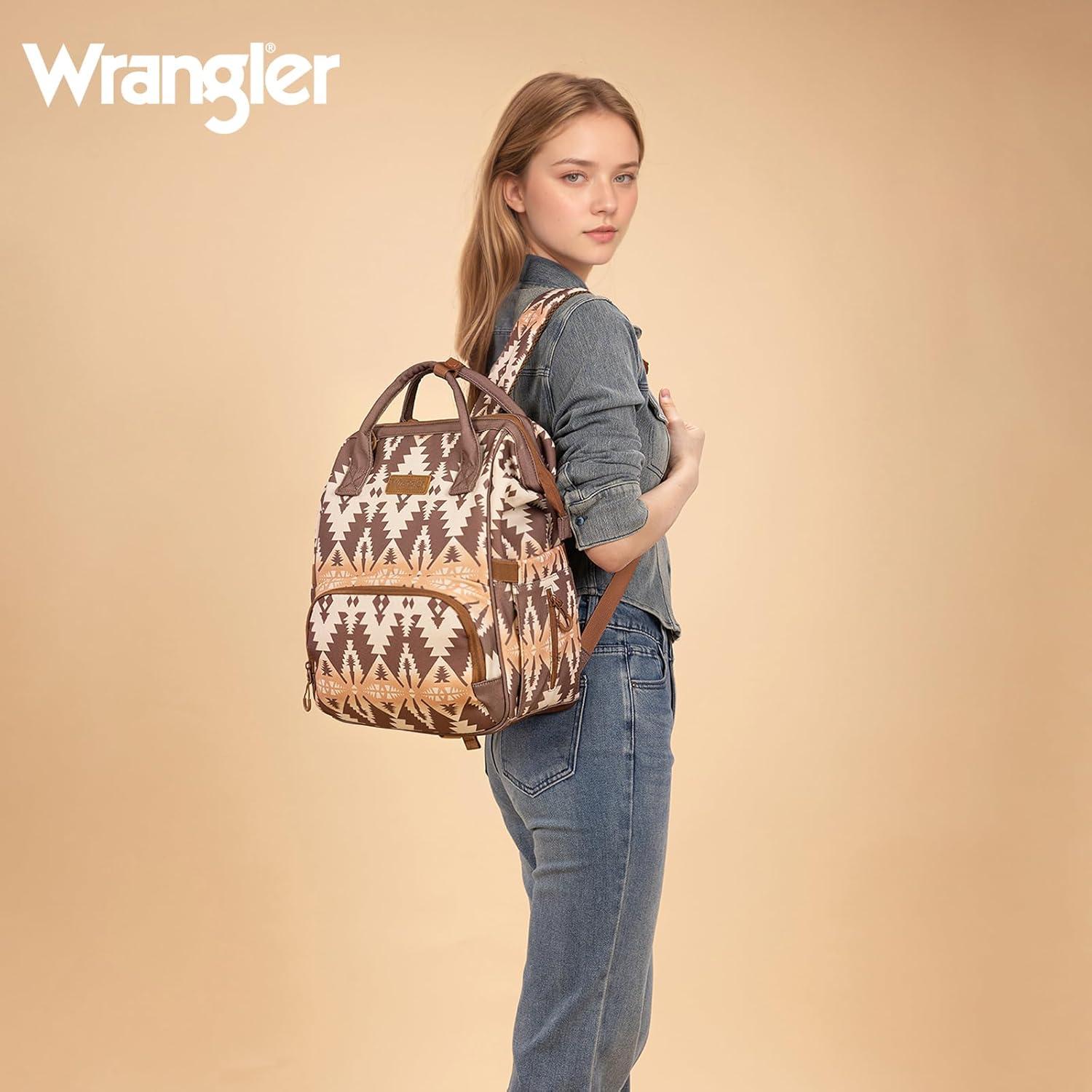 imageMontana West Wrangler Callie Diaper Bag Backpack with Pacifier Case Crossbody Bottle Bag and Stroller Straps Western Pattern Multifunction Baby Travel Bag Set WG22159110TN3pcsbrown