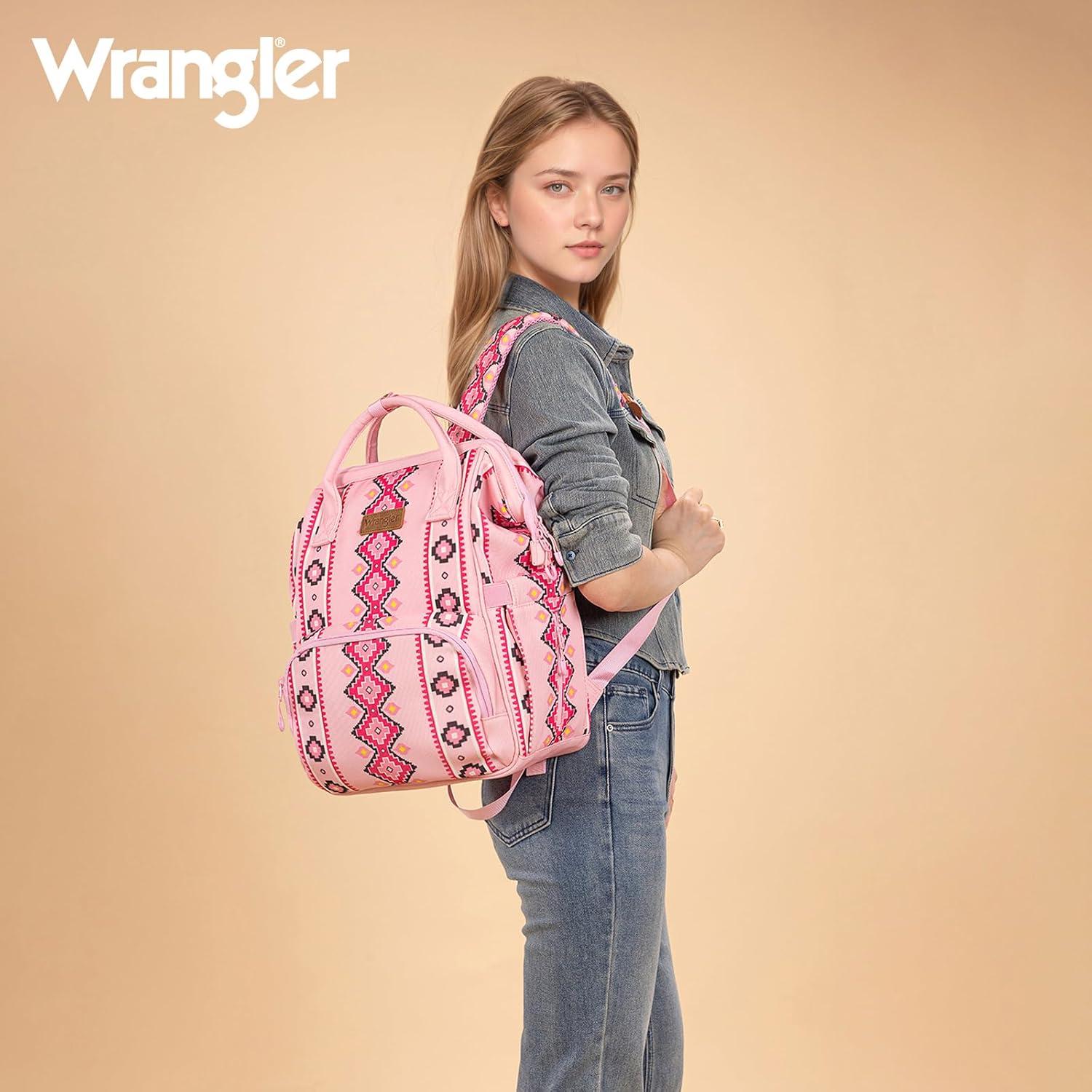 imageMontana West Wrangler Callie Diaper Bag Backpack with Pacifier Case Crossbody Bottle Bag and Stroller Straps Western Pattern Multifunction Baby Travel Bag Set WG22159110TN3pcspink