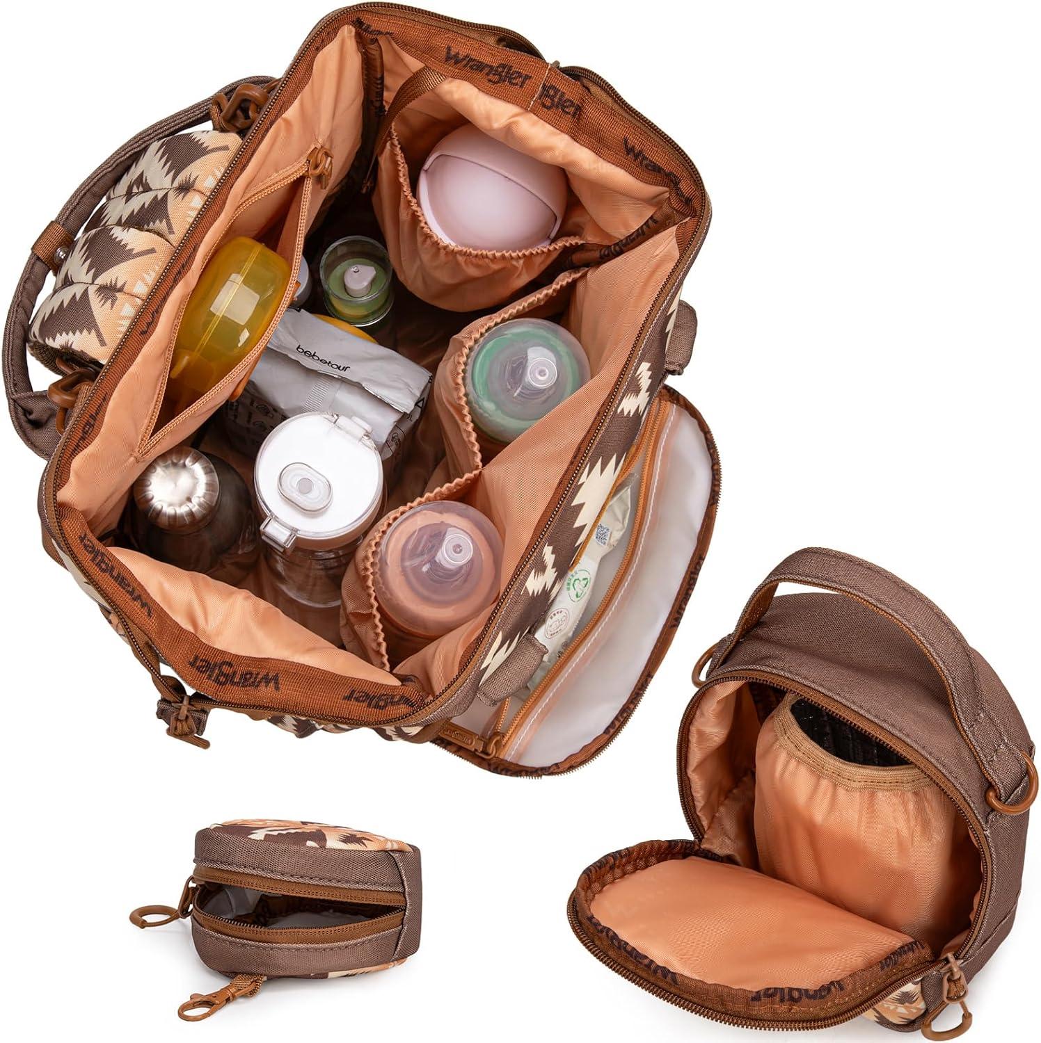 imageMontana West Wrangler Callie Diaper Bag Backpack with Pacifier Case Crossbody Bottle Bag and Stroller Straps Western Pattern Multifunction Baby Travel Bag Set WG22159110TN3pcsbrown