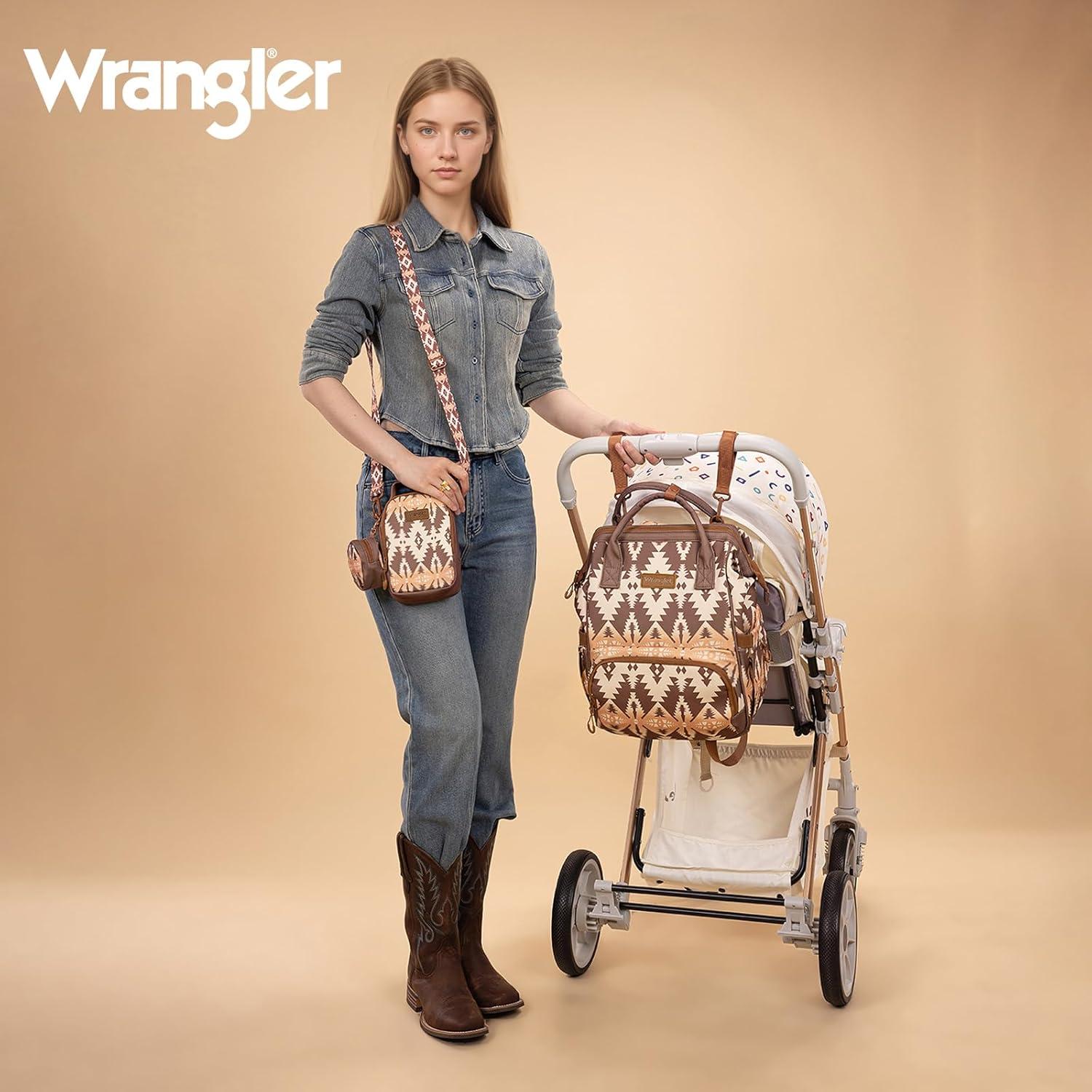 imageMontana West Wrangler Callie Diaper Bag Backpack with Pacifier Case Crossbody Bottle Bag and Stroller Straps Western Pattern Multifunction Baby Travel Bag Set WG22159110TN3pcsbrown