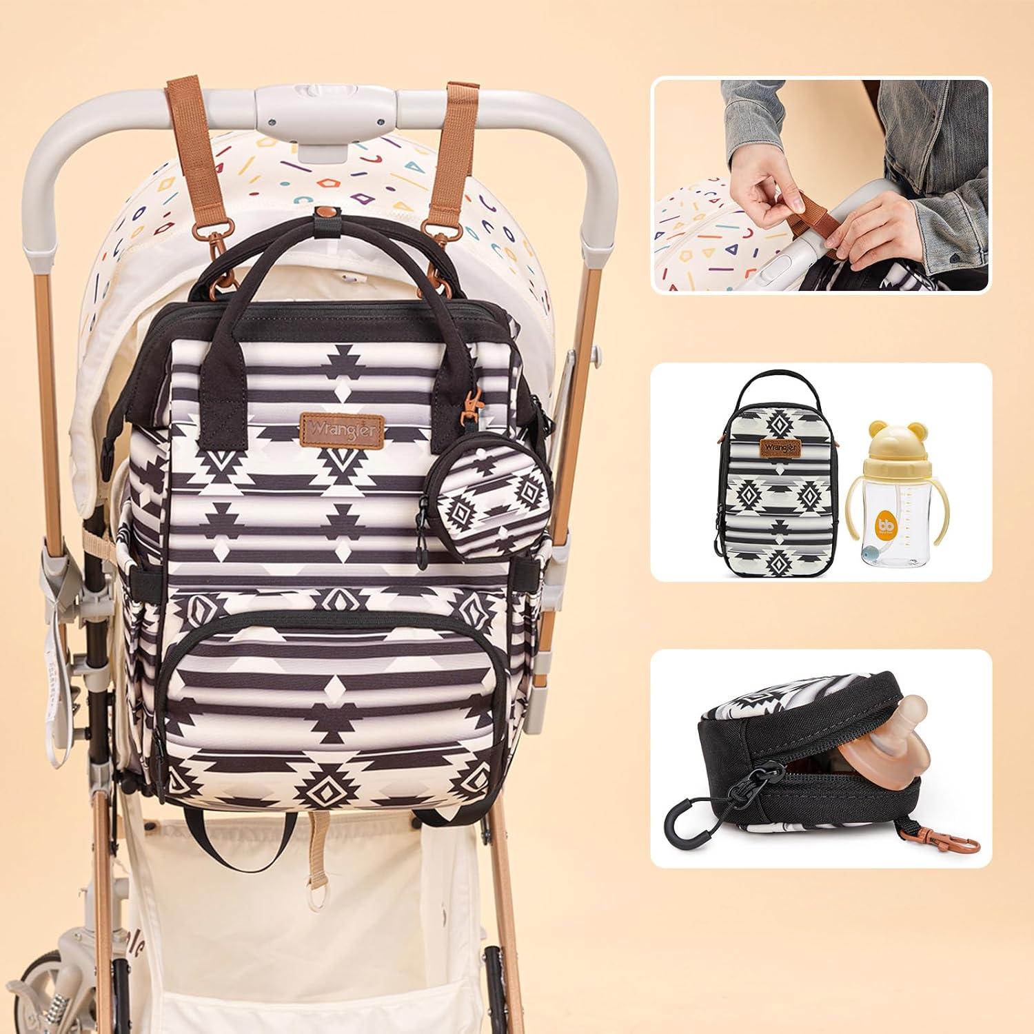 imageMontana West Wrangler Callie Diaper Bag Backpack with Pacifier Case Crossbody Bottle Bag and Stroller Straps Western Pattern Multifunction Baby Travel Bag Set WG22159110TN3pcsblack