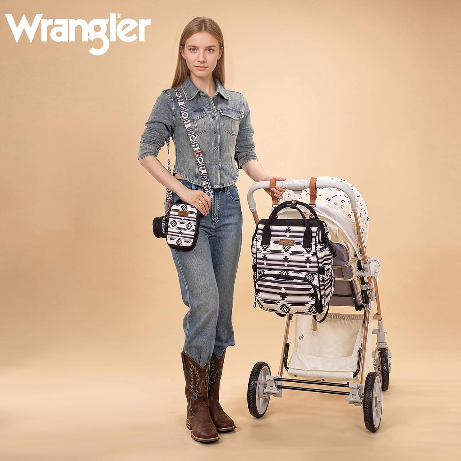 imageMontana West Wrangler Callie Diaper Bag Backpack with Pacifier Case Crossbody Bottle Bag and Stroller Straps Western Pattern Multifunction Baby Travel Bag Set WG22159110TN3pcsblack