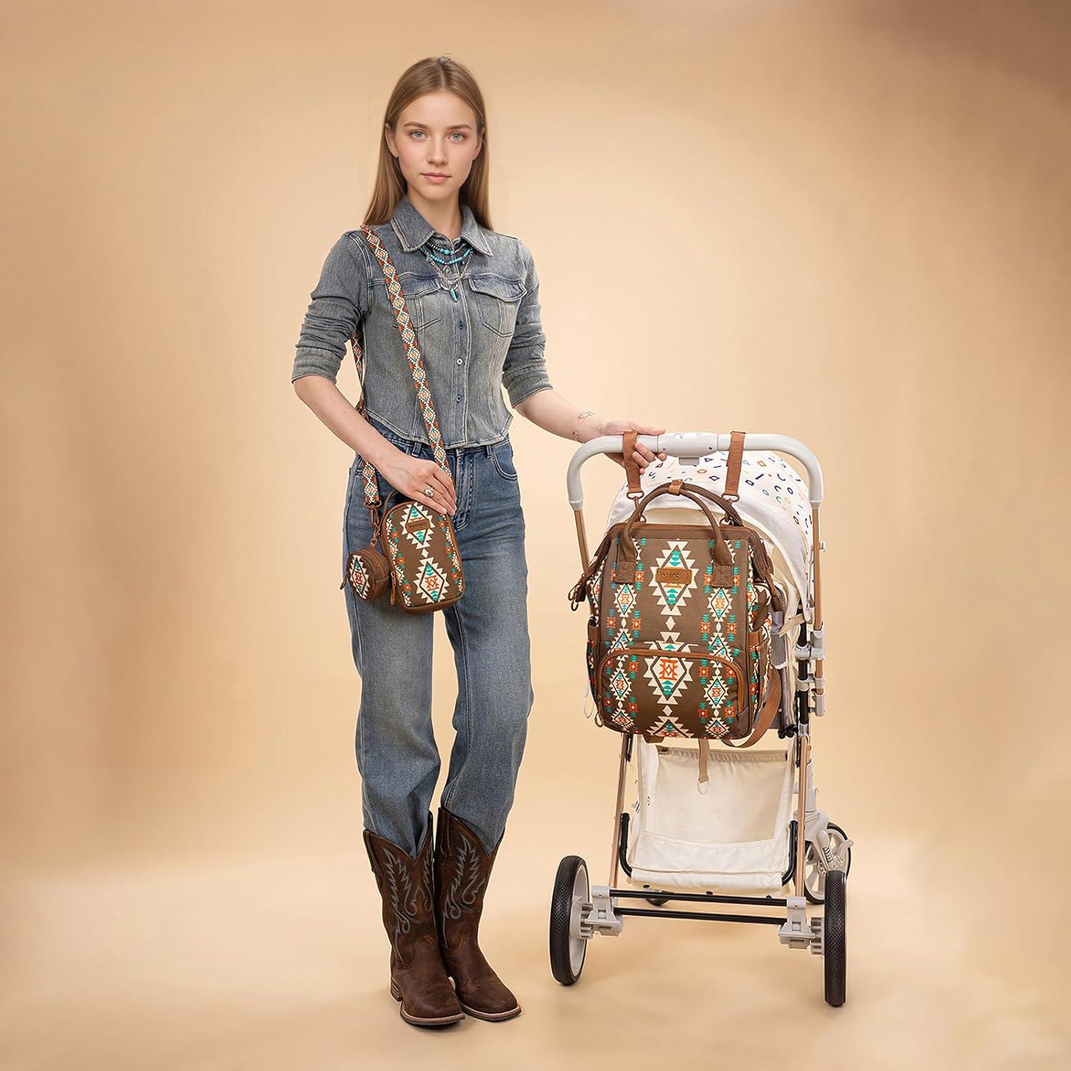 imageMontana West Wrangler Callie Diaper Bag Backpack with Pacifier Case Crossbody Bottle Bag and Stroller Straps Western Pattern Multifunction Baby Travel Bag Set WG22159110TN3pcscoffee