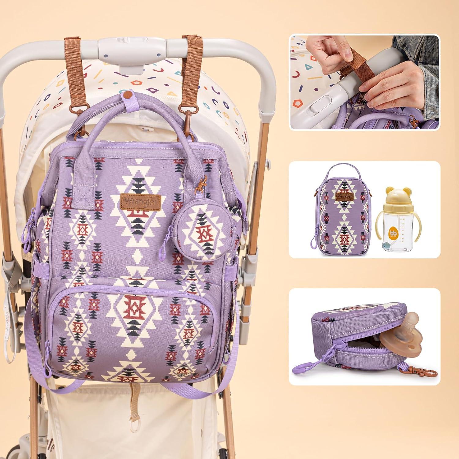 imageMontana West Wrangler Callie Diaper Bag Backpack with Pacifier Case Crossbody Bottle Bag and Stroller Straps Western Pattern Multifunction Baby Travel Bag Set WG22159110TN3pcslight Violet