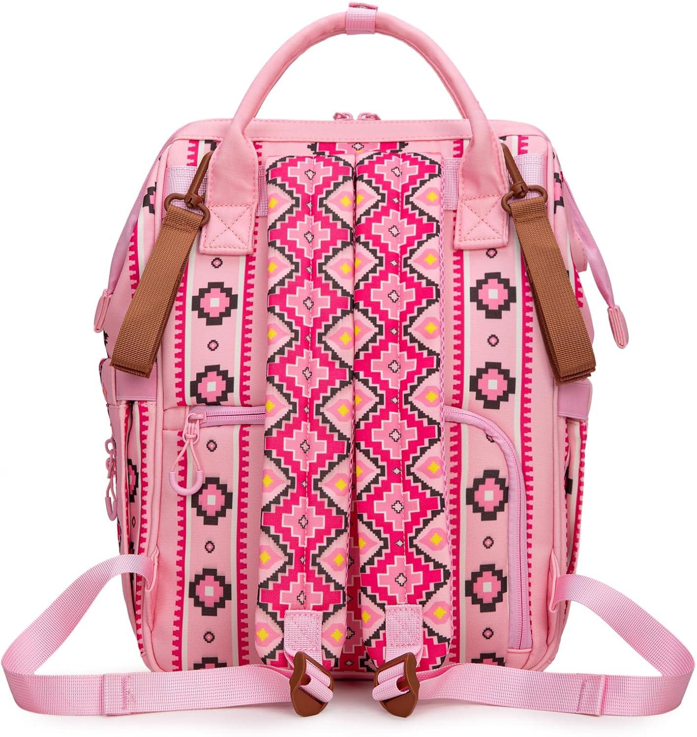 imageMontana West Wrangler Callie Diaper Bag Backpack with Pacifier Case Crossbody Bottle Bag and Stroller Straps Western Pattern Multifunction Baby Travel Bag Set WG22159110TN3pcspink