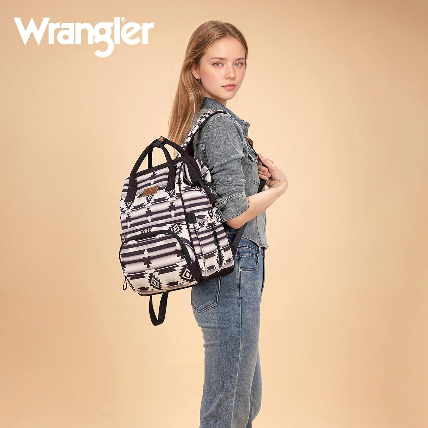 imageMontana West Wrangler Callie Diaper Bag Backpack with Pacifier Case Crossbody Bottle Bag and Stroller Straps Western Pattern Multifunction Baby Travel Bag Set WG22159110TN3pcsblack