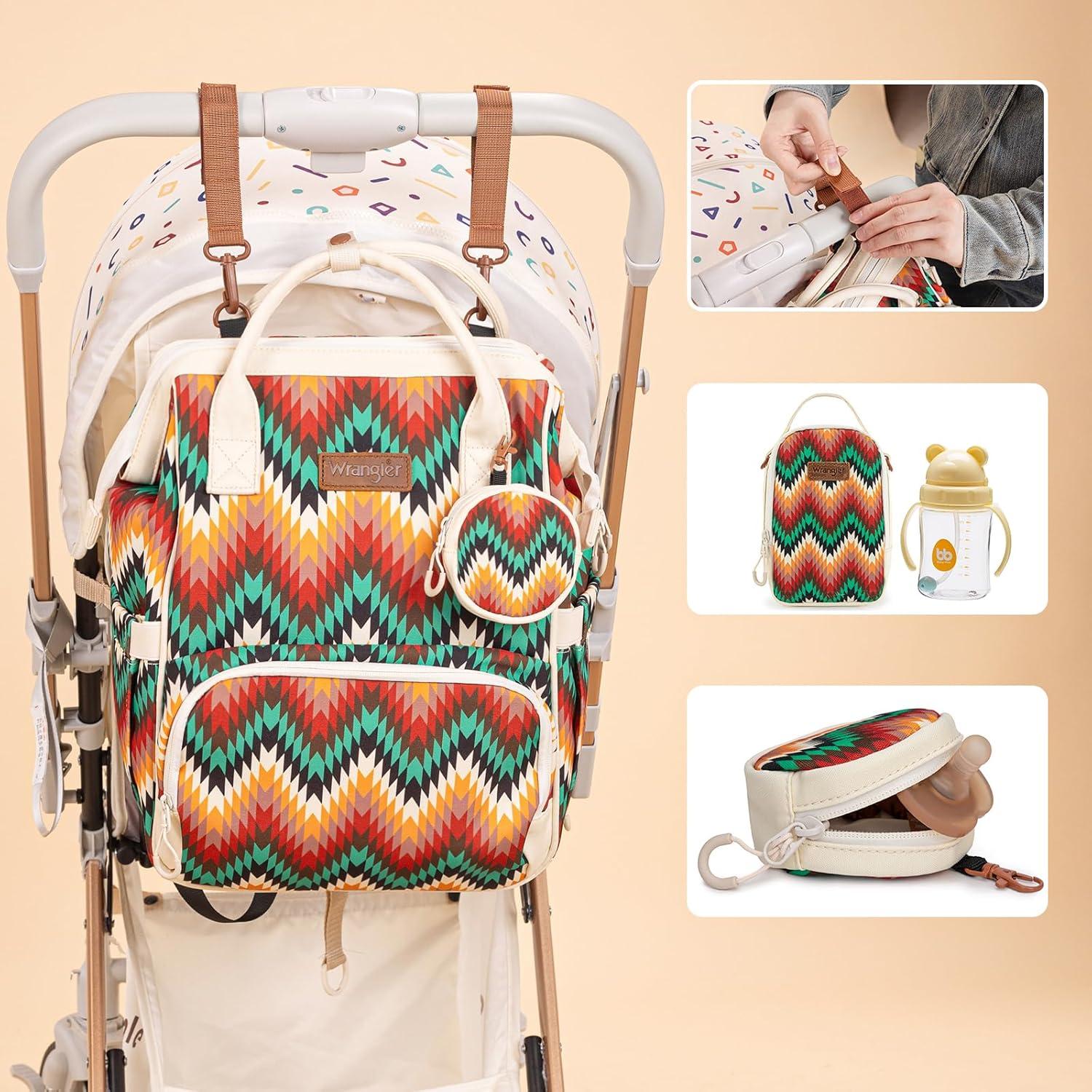 imageMontana West Wrangler Callie Diaper Bag Backpack with Pacifier Case Crossbody Bottle Bag and Stroller Straps Western Pattern Multifunction Baby Travel Bag Set WG22159110TN3pcsangel Tan