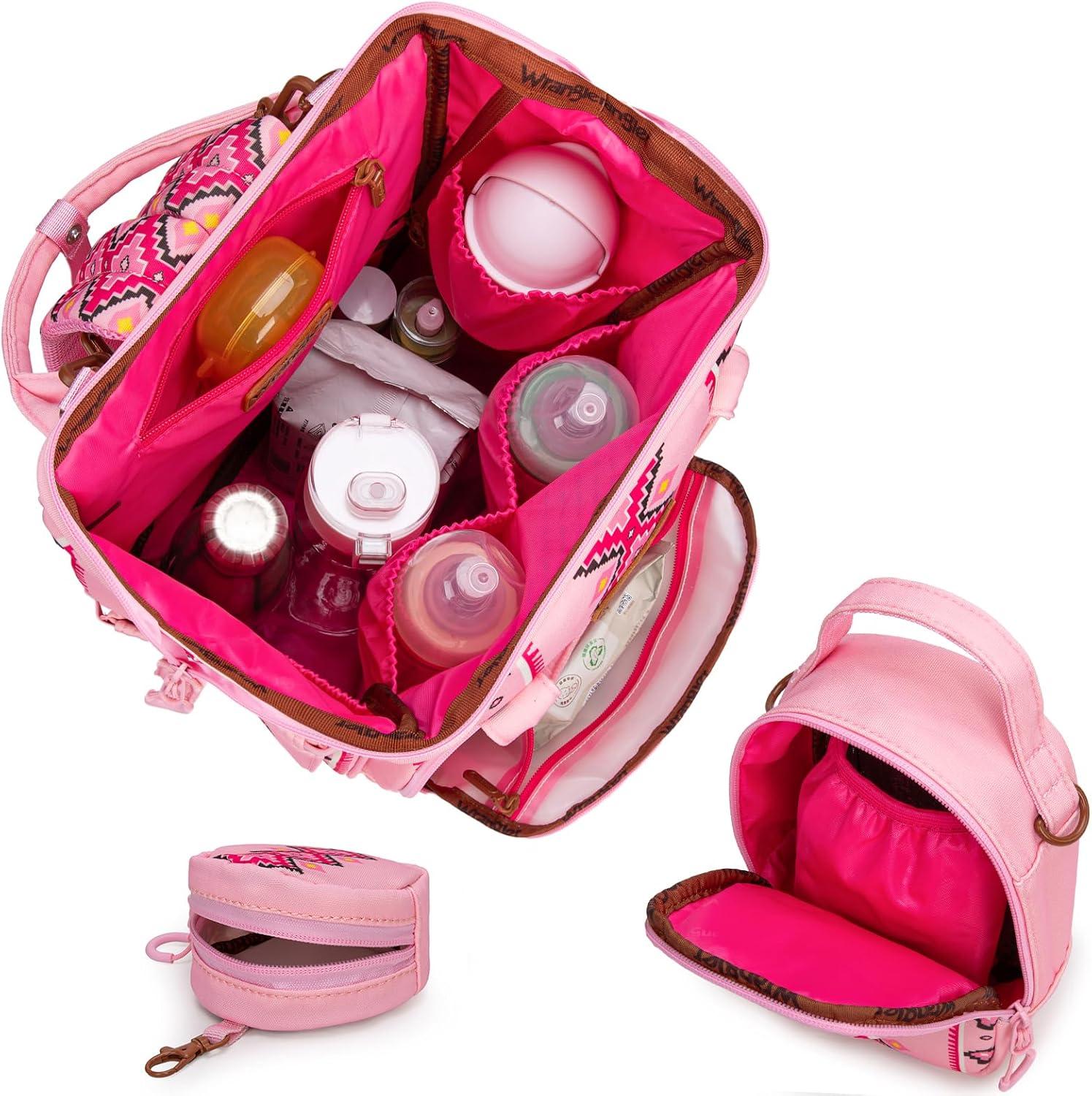 imageMontana West Wrangler Callie Diaper Bag Backpack with Pacifier Case Crossbody Bottle Bag and Stroller Straps Western Pattern Multifunction Baby Travel Bag Set WG22159110TN3pcspink