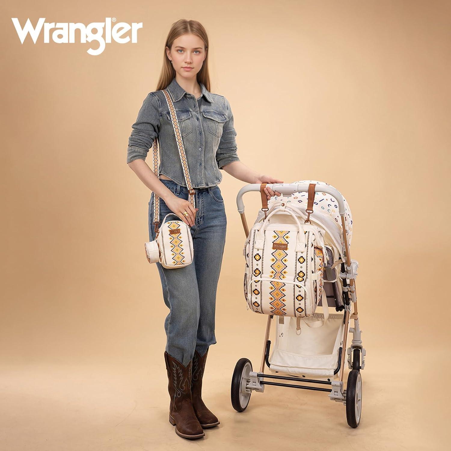 imageMontana West Wrangler Callie Diaper Bag Backpack with Pacifier Case Crossbody Bottle Bag and Stroller Straps Western Pattern Multifunction Baby Travel Bag Set WG22159110TN3pcstan