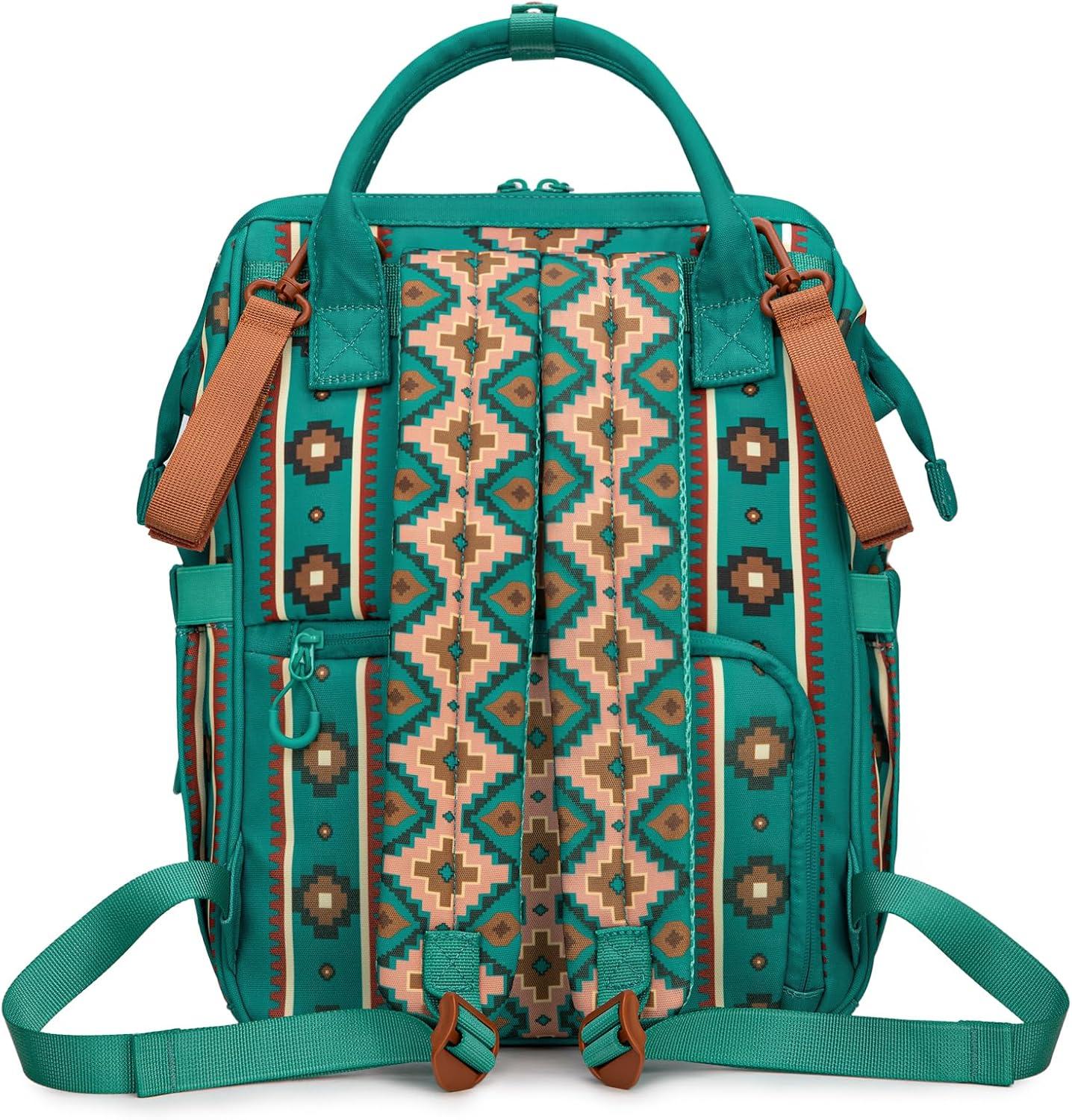 imageMontana West Wrangler Callie Diaper Bag Backpack with Pacifier Case Crossbody Bottle Bag and Stroller Straps Western Pattern Multifunction Baby Travel Bag Set WG22159110TN3pcsturquoise