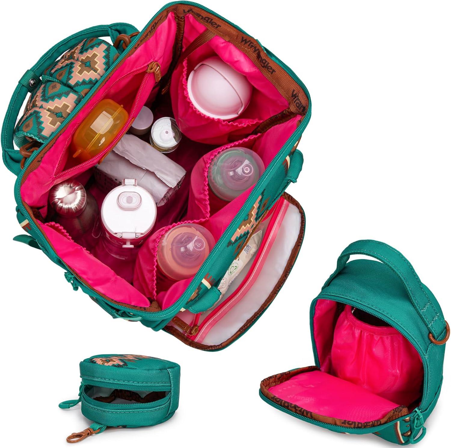 imageMontana West Wrangler Callie Diaper Bag Backpack with Pacifier Case Crossbody Bottle Bag and Stroller Straps Western Pattern Multifunction Baby Travel Bag Set WG22159110TN3pcsturquoise